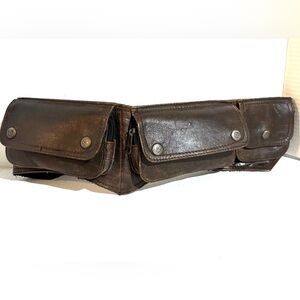 Vintage unisex Brown distressed Leather waist belt fanny pack bag